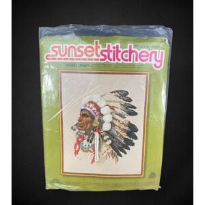 Sunset Designs Indian Chief Needlework Kit 2220 Wool Yarn 1977 Fits 16x20 Frame